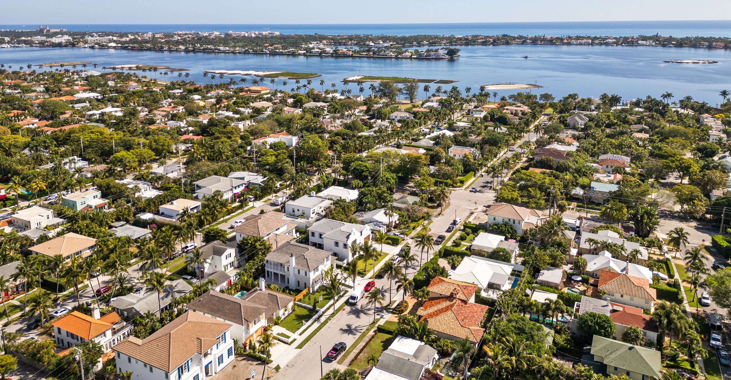 Juniper homes in West Palm Beach, looking east across the Lake Worth Lagoon to Palm Beach